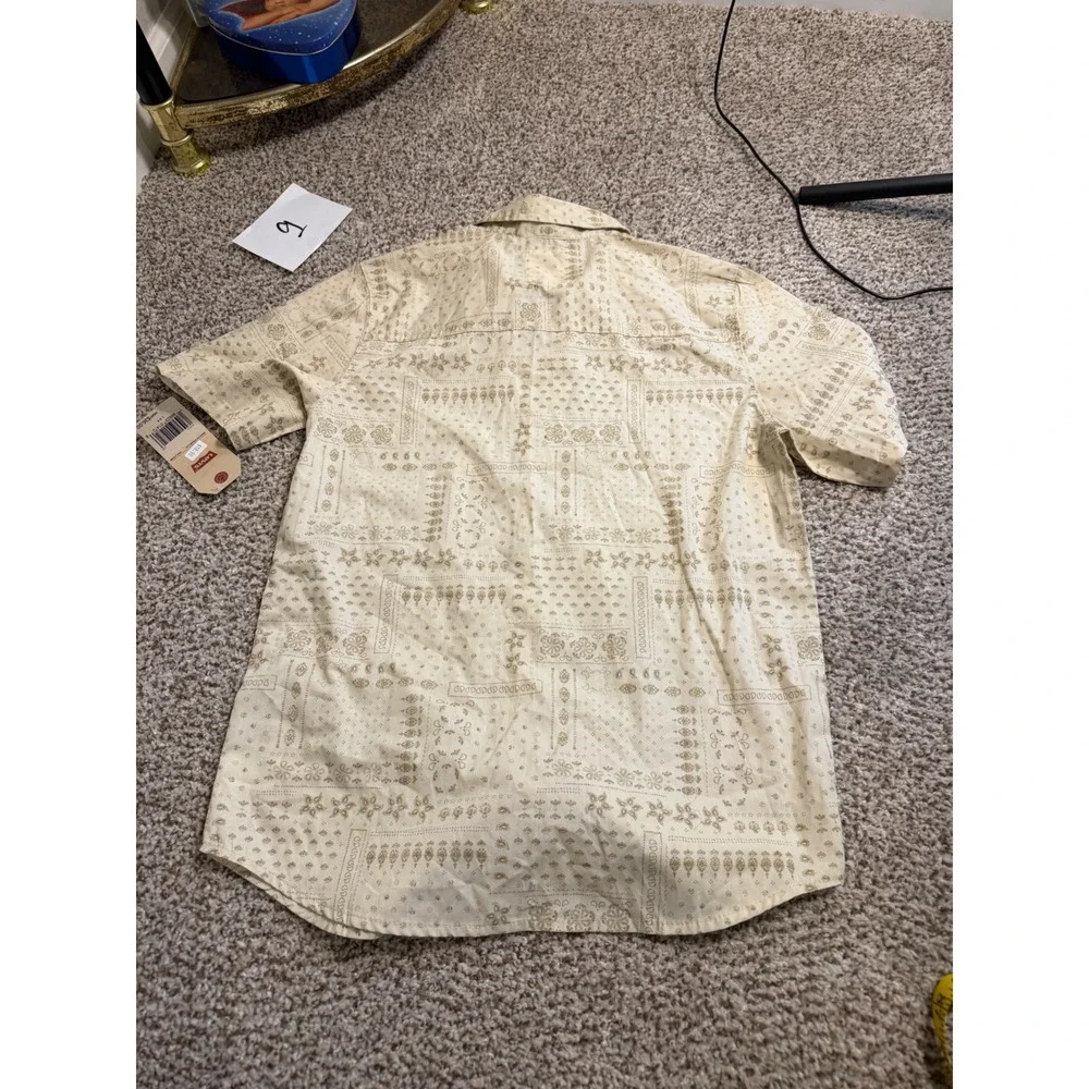 Levis Boys Large 12-13 Tan Bandana Patchwork Short Sleeve Button Down Shirt NWT